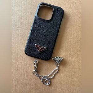 Prada Black Leather Phone Case with Chain